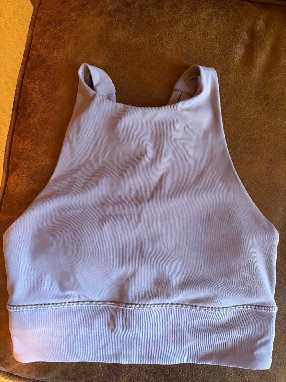 Lululemon Energy Bra High Neck Long Line Lilac Strappy Back Crop Top Small